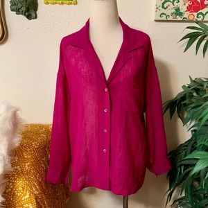 70s vintage magenta sheer button down blouse